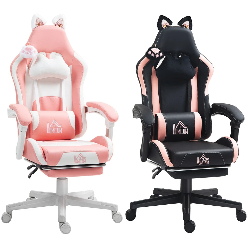 HOMCOM Linda Silla Gaming, Silla Reclinable con Reposapiés, Cabeza y Almohadas Lumbares Foto 1 de 1