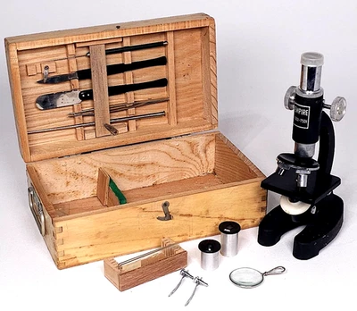 Vintage Empire Microscope 100-750X Illuminated in Wooden Box Case Untested - Image 1 of 4