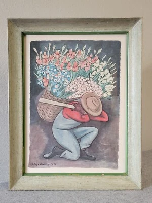 复古 DIEGO RIVERA 水彩艺术印花花卉供应商/Vendora De Flores 15x20 — 第 1/4 张图片