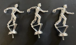 Lot of 3 VINTAGE Metal Cast MENS BOWLING TROPHY TOPPER FIGURES 5” Silver - Picture 1 of 5