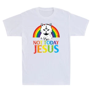Camiseta negra Not Today Jesus arco iris gato satánico concierto gótico vintage para hombre - Imagen 1 de 8