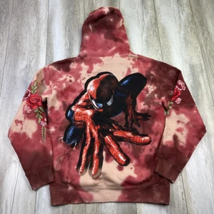 Civil Regime Marvel Spider-Man Hoodie Mens Small Red Marble Floral Rose Tie-Dye - Picture 1 of 13