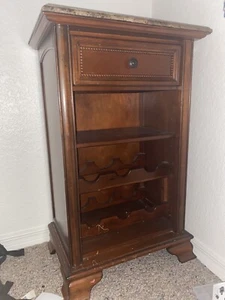Bar, Brown wood, and marble, 22’’L, 33’’H, 13’’W, w/ wine rack and drawer - Picture 1 of 2