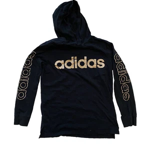 Adidas Hoodie Boys Large 14-16 Long Sleeve Pullover Sweater Casual Black Gold - Picture 1 of 5