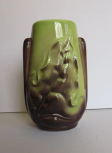 Vintage ~ Royal Copley ~ vaso foglia di armonia ~ Chartreuse e marrone ~ alto 8" - Foto 1 di 7