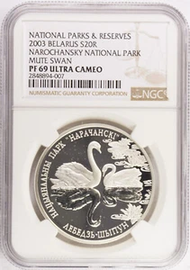 2003 Belarus 20 roubles Narochansky Park Mute Swan NGC PF69UC KM# 53 - Picture 1 of 2