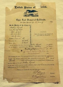 VERY RARE!!! 1872 Upper Land District Of California Land Contract Marysville, CA - Picture 1 of 11