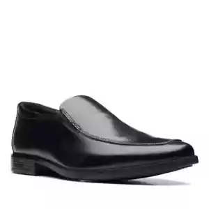 Clarks Howard Edge Black Leather Mens Oxford Loafers Slip On Formal Shoes (G) - Picture 1 of 3