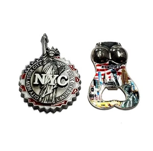 LOT OF 2 NEW NYC MAGNET NEW YORK CITY SKYLINE METAL MAGNET STATUE OF LIBERTY 012 - Picture 1 of 2