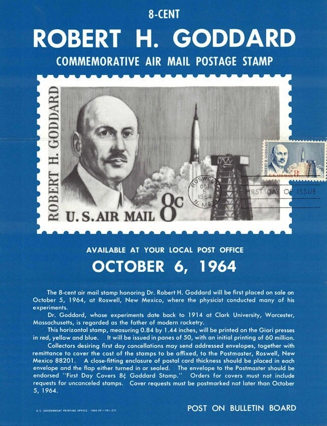 #C69 8c Robert H. Goodard Stamp Poster - Página de recuerdo no oficial FD MC Foto 1 de 1