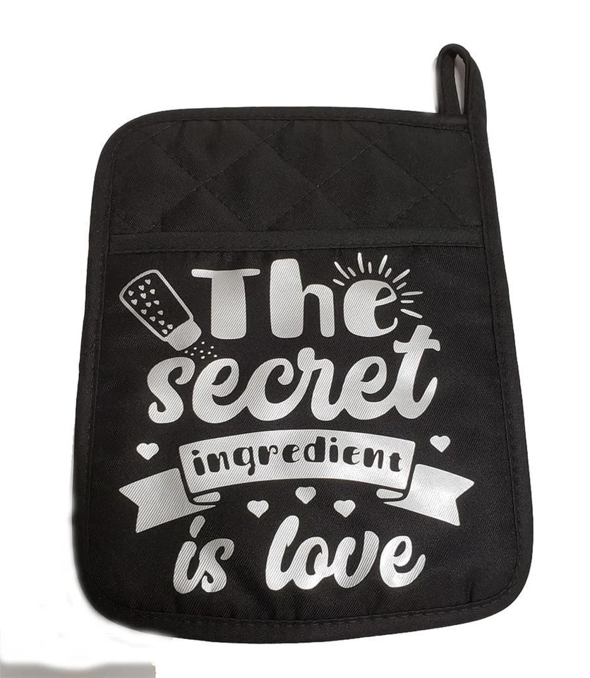 Guante de horno con soporte para olla negro plateado difícil de encontrar El ingrediente secreto es regalo de amor Foto 1 de 1