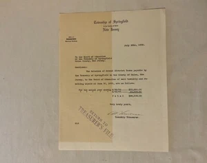 Vintage 1933 Township of Springfield School District Taxes Springfield NJ - Picture 1 of 2