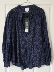 Beautiful NWT Once Was Dark Blue Long Sleeve Blouse Size 5 16 - Picture 1 of 7