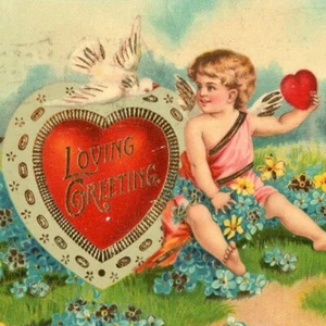 Tarjeta postal de San Valentín corazón grande Forget-Me-Nots c.1911 cromo gel dorado - Imagen 1 de 3