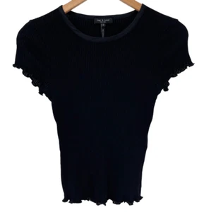 Rag & Bone Dillon Lettuce Hem Rib Knit Tee Stretchy Fitted Women Small Black - Picture 1 of 5