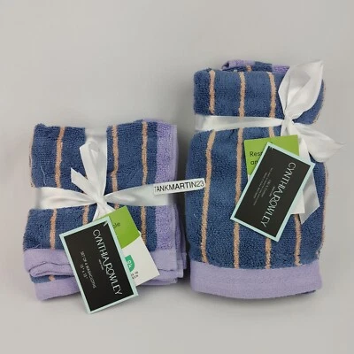 Toallas de mano y (4) paños Cynthia Rowley (2) 6 piezas azul púrpura melocotón Foto 1 de 4