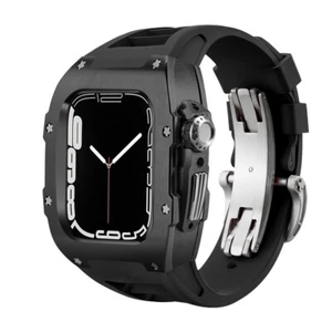 For Apple Watch Series 4/5/6/7/8/SE Mod Kit Stainless Steel Case+ Rubber Band - Zdjęcie 1 z 56