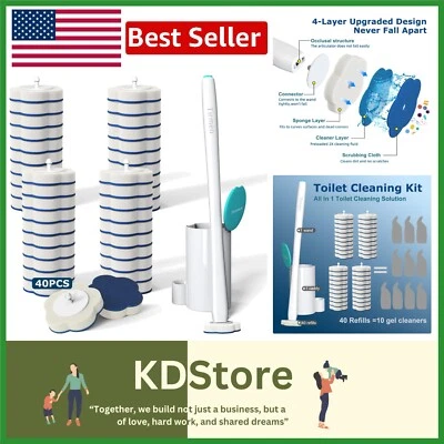 Disposable Toilet Brush Set: 40 Refill Heads & Upgraded Handle for Easy Cleaning - Image 1 of 4