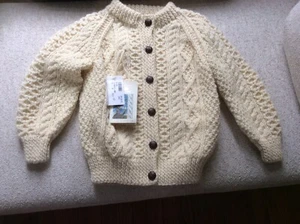 NEW Kids Blarney Ireland 100% Wool Handknit Cardigan Sweater Size 28 SM Natural - Picture 1 of 8