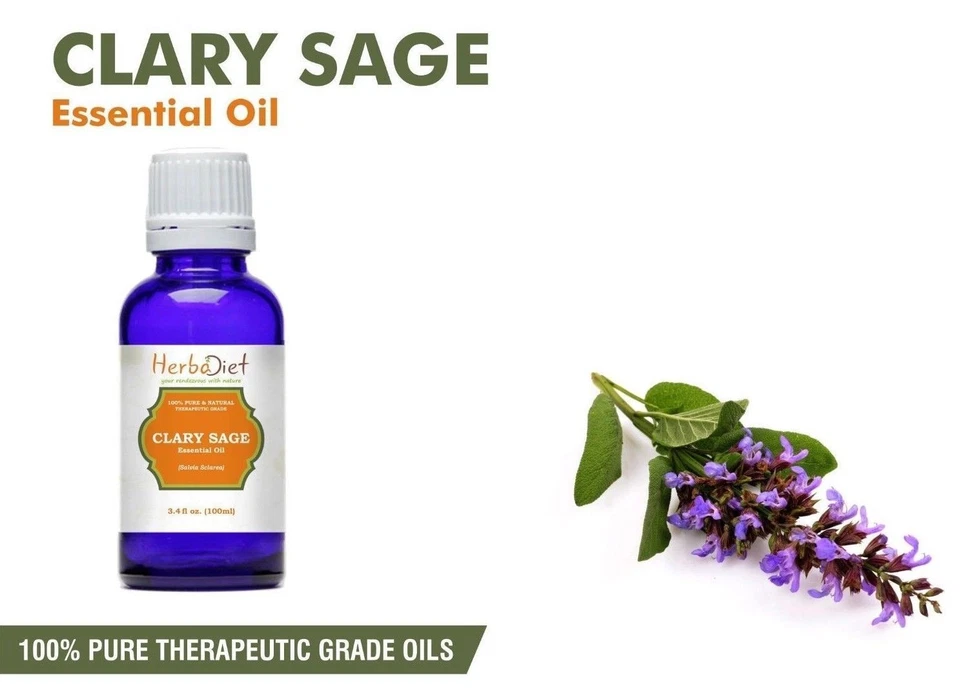 HERBADIET Natural Clary Sage Essential Oil 100% Pure Aromatherapy Oils Therapeutic Grade