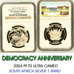 2004 South Africa SILVER 1 RAND  NGC PF70 PROOF  R1 Protea - Picture 1 of 3
