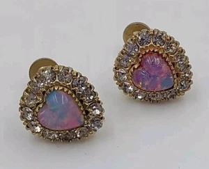 Pendientes Vargas Vintage Aliento de Dragón Ópalo Forma de Corazón Chapados en Oro Tornillo Trasero - Imagen 1 de 7