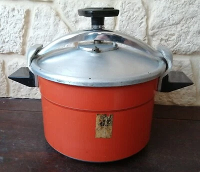VIT3- Ancienne Cocotte Minute SEB Orange 8L Vintage 1978 - Photo 1/4