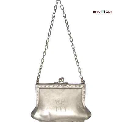 Antique EDWARDIAN Silverplate EPNS Chatelaine PURSE, Fabric Lined, Engraved 'EE' - Image 1 of 4