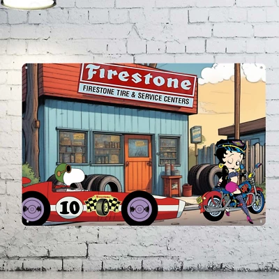 Vtg Style Firestone Tires Tin Sign Metal  Garage Mechanic Tire Shop Man Cave - Image 1 of 4