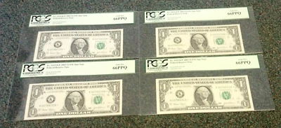 (4) 2003 $1 STAR FRN STAR PCGS CU 66 PPQ SRIAL #'S 007 66 304,306,308,310 (2936) - Image 1 of 2