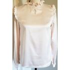 Ank Rouge Blouse Cross Satin Ruffle Beige Nude Small Xs High Neck Long Sleeve