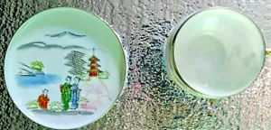 1900 EGGSHELL PORCELAIN CUP SAUCER JAPAN HAND DECORATED MORIAGE LITHOPHAN GEISHA - Picture 1 of 5