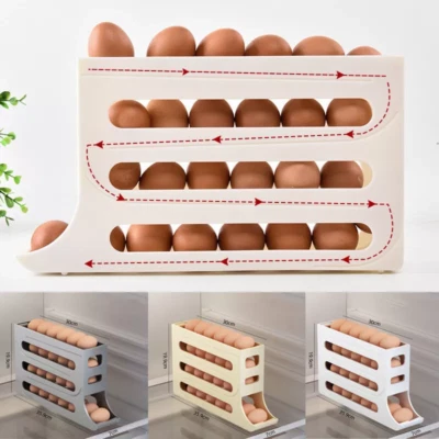 Roll Down Kühlschrank Eierspender Automatisch Rollen Eierhalter Aufbewahrungsregal 4 Ebenen - Bild 1 von 4