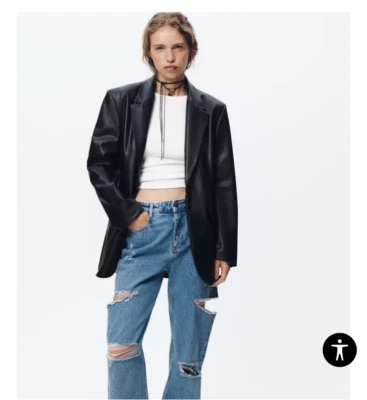 Zara straight fit faux leather single button women's black blazer size XS - Image 1 of 4