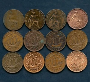 12 Great Britain Half Penny Coins 1912-1967 Dates In Description - Picture 1 of 2