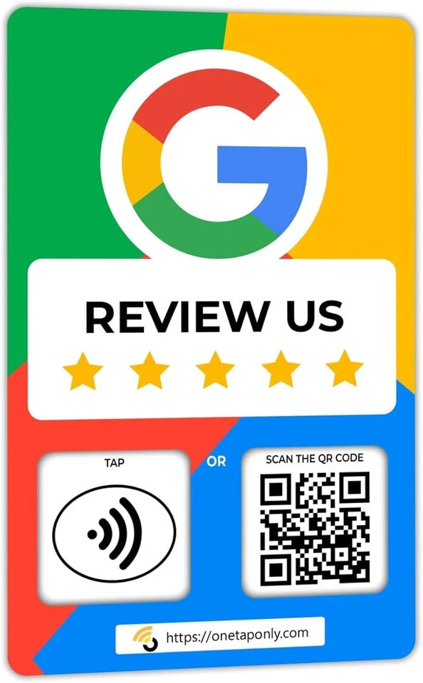 Google Review Cards by One Tap Only - NFC & QR Tap to Boost Business Reviews - Image 1 of 1