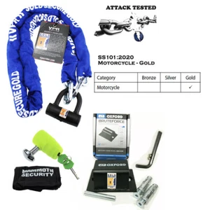 1.8M CHAIN LOCK OXFORD ANCHOR SOLD SECURE MOTORBIKE MAMMOTH DISC LOCK BUNDLE KIT - Picture 1 of 9