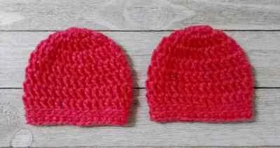 handmade crochet baby micro preemie hat baby beanie twins reddish pink 2pc - Image 1 of 2