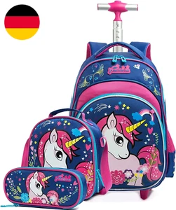 Htgroce Einhorn Schulranzen Rucksack Trolley Mit 2 Rollen Für Kinder Mädchen,Nyl - Bild 1 von 12