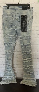 Icy Rich JEANS Thrashed Distressed Stacked Flare Jeans Men's Size 32 Blue - Picture 1 of 10