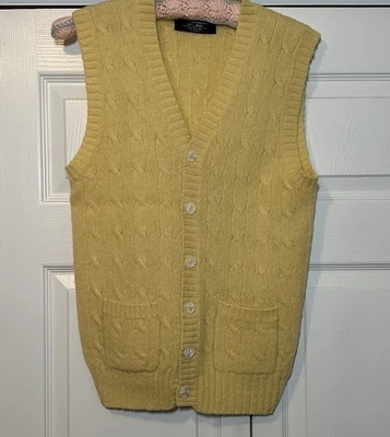 Винтажный 80-х Ralph Lauren желтый 100% шерсти кабель вязаный свитер жилет Med M - Изображение 1 из 4