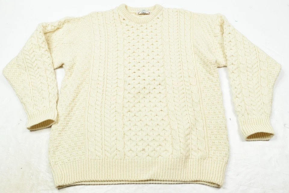 Vintage Orvis Fisherman Sweater Mens Large Cream Wool Chunky-Knit Long Sleeve - Image 1 of 4