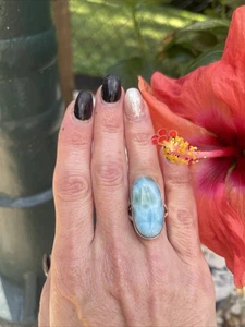 Beautiful Blue Larimar Ring 925 Sterling Silver Handmade # I50 - Picture 1 of 19