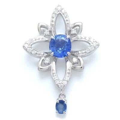 Platin900 Anhänger oben beheizter Saphir 1,10ct Diamant 0,18ct /78999 - Bild 1 von 4