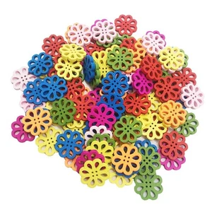 100 Pieces Colorful Wood Flower Buttons 4 Hole Buttons DIY - Picture 1 of 4