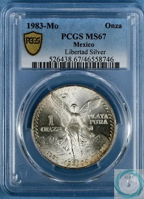 1983-Mo Mexico 1oz BU Silver Libertad PCGS MS67 - TrueView Cert #46558746 - Image 1 of 4