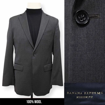 BANANA REPUBLIC mens solid gray 100% WOOL sport coat suit jacket blazer 38 R - Image 1 of 4