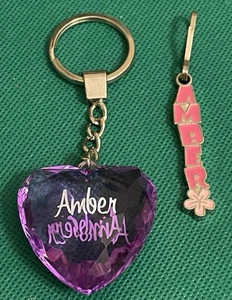 “”AMBER”” Personalized Heart & Nameplate KeyChains KeyRings KeyHolders - Picture 1 of 5