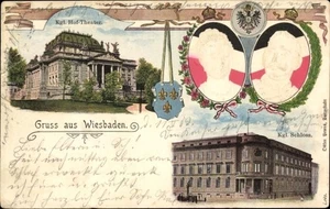 Litho Wiesbaden in Hessen, Königliches Schloss, Hoftheater,... - 4538982 - Picture 1 of 2