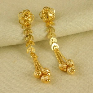 Simple Sober 22K Earring Traditional Drop Dangle Screw Closure Fashion Jewellery - Picture 1 of 3